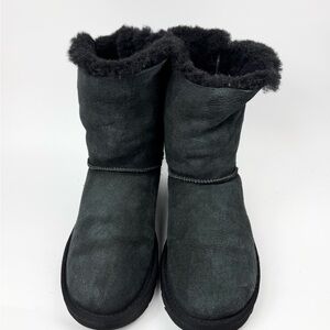UGG Black Suede/Sherpa Bailey Bow II Boots #1016225 Sz 8